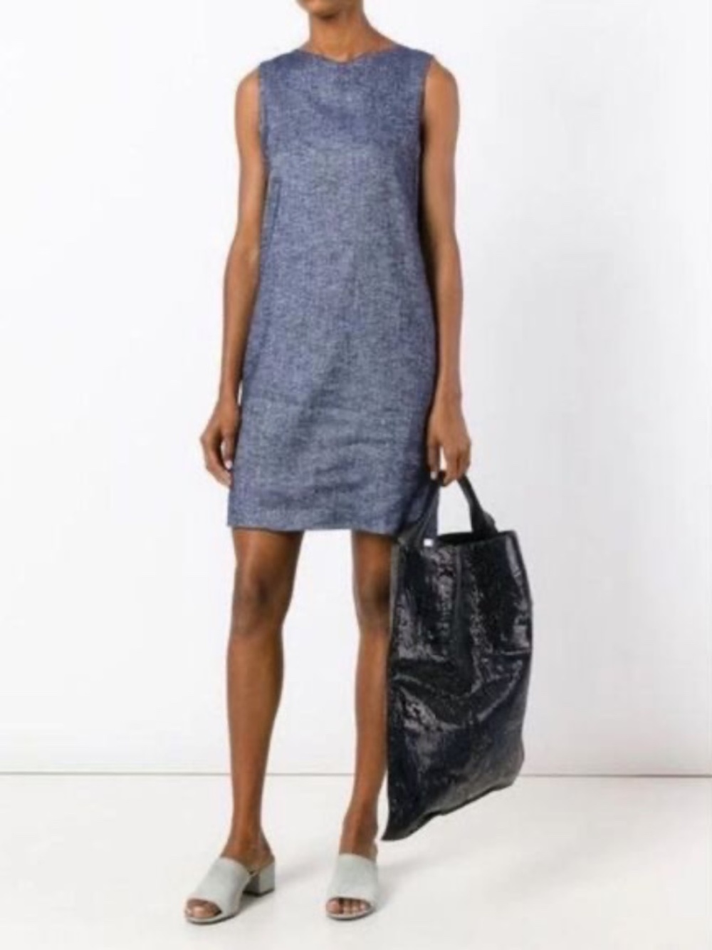Theory Deep Denim Adraya Tierra Stretch Linen Sleeveless Mini Shift Dress 10